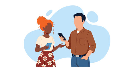 Diverse young people using smartphones, ideal for websites, apps, and social media posts about communication, technology, or collaboration.