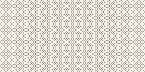 Vector floral seamless pattern in oriental style. Black and white texture with small outline flowers, leaves, diamonds, curved shapes. Abstract geometric background. Arabesque ornament. Modern design