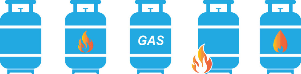 Gas cylinder icon set. Silhouette of LPG gas cylinder, tank vector symbol design isolated on transparent background. Gas propane tank icon vector illustration.