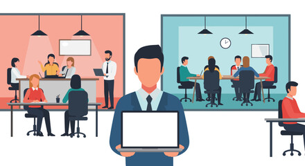 Business teamwork, office workers collaborating, perfect for landing pages or brochures.