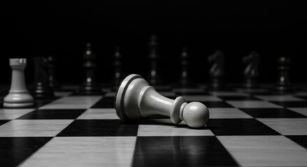 Strategic chessboard with fallen pawn symbolizing defeat in a competitive setting