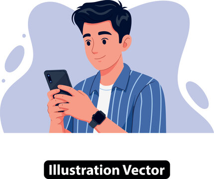 Smiling Man Using Smartphone Illustration