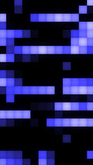 A digital grid of glowing blue squares forms an abstract, pixel-style futuristic background