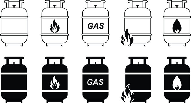 Gas cylinder icon set. Silhouette of LPG gas cylinder, tank vector symbol design isolated on transparent background. Gas propane tank icon vector illustration.