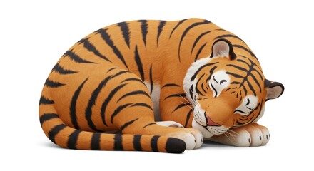 Tranquil repose: A stylized depiction of a tiger peacefully asleep on a white background
