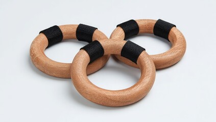 Three wooden rings, black bands
