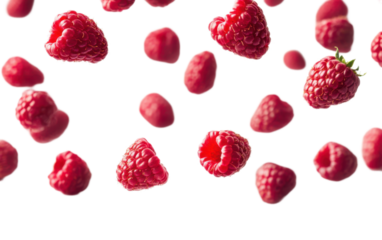 Flying berries on white background,png