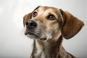 Close-Up Studio Portrait of Attentive Dog Looking Upwards