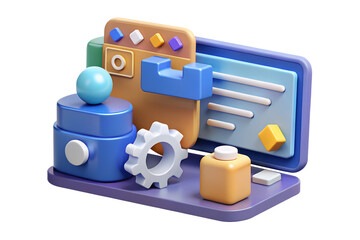 3D Web Development Concept &ndash; SEO, Coding, Programming, Website Design, and Digital Technology Illustration