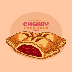 National Cherry Turnover Day to celebrate on August 28th. Tasty and sweet hand pie with fruit filling and cherry sauce on beige background. Dessert event banner.