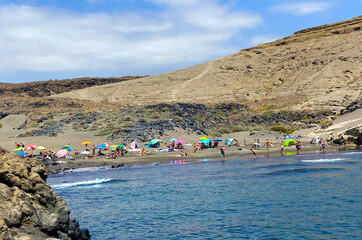 Beautiful coastal view of Playa Montana Pelada beach in Tenerife, Canary islands, Spain.Summer vacation, travel , relax concept.

