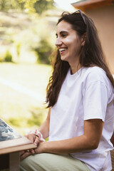 Summer Portrait of a laughing beautiful woman