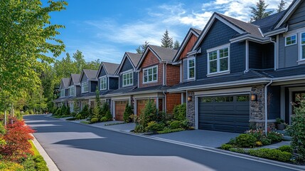 Row of Townhouses with Varied Exterior Finishes