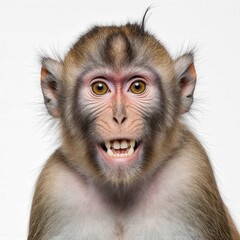Playful Monkey Portrait: A close-up portrait of a mischievous monkey, showcasing its expressive face, wide-open eyes, and a hint of a grin, bathed in natural light.