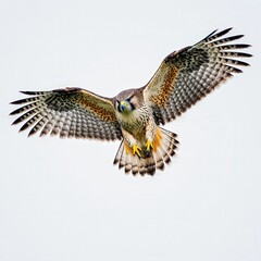 Fototapeta premium Majestic Hawk in Flight: A breathtaking image of a hawk soaring through the air, its wings outstretched in a graceful display of power and freedom. the background features clear blue skies