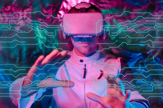 Man wearing virtual reality simulator