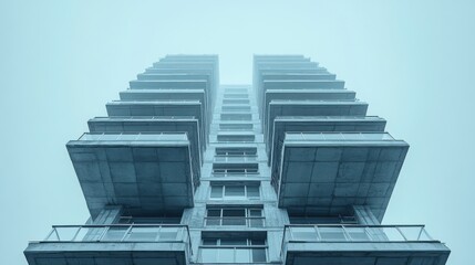 Low-Angle View of a Balcony Building in Fog