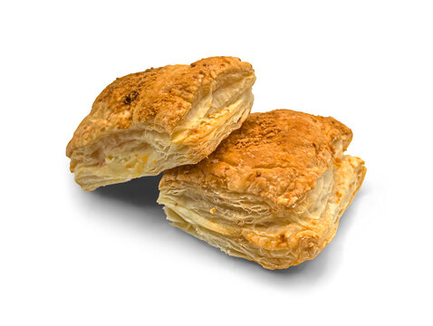 Collection set of cheese puff pastry squares isolated on transparent or white background, png
