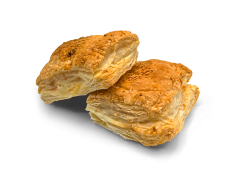 Collection set of cheese puff pastry squares isolated on transparent or white background, png