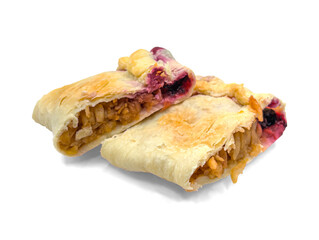 Apple berry strudel pieces isolated on transparent or white background, png