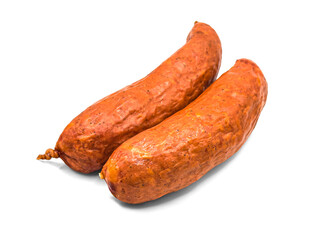 Smoked pork sausages isolated on transparent or white background, png