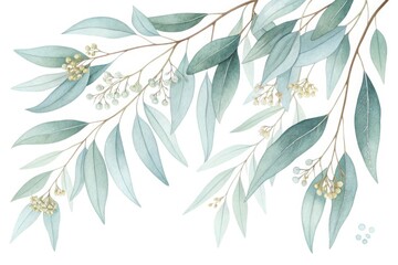 Delicate watercolor eucalyptus branches with subtle blooms