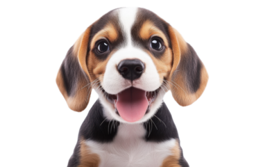 Happy excited beagle puppy on white background,png