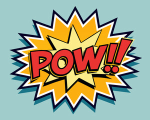 Retro comic book explosion with the word Pow in red font