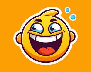 Cartoon Happy Emoji Character with Big Smile and Bubbles