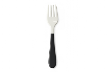 Vector illustration depicting kitchen utensil with black handle and white tines, isolated on transparent background, ideal for culinary graphic projects