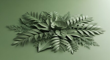 Green Leaves Composition on Green Background