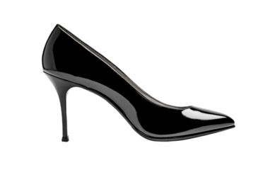 Highly fashionable black high heel on white background,png