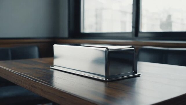 Napkin holder in a restaurant.