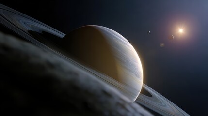 Telescope capturing detailed image of Saturn isrings and moons