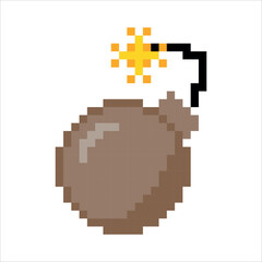 Dynamite. Explosive. TNT. Game elements. Retro 8 bit icons for old school platformer video game. Pixel art. Vector illustration isolated on white background.