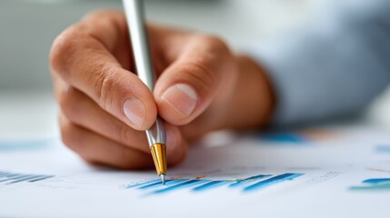 Close-up of hand drafting detailed business plan with financial projections and goals