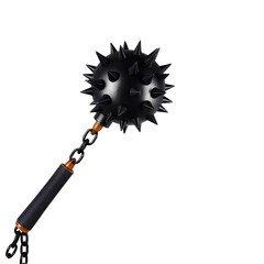 Photo of spiked mace with wooden handle and metal chain isolated on transparent background