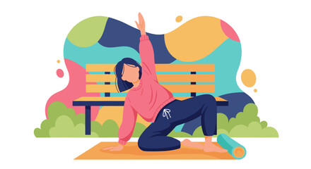 Woman doing yoga in a park, perfect for wellness websites or brochures.