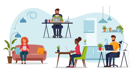 Diverse team working remotely from home, perfect for illustrating work from home concepts or a blog post about remote work.