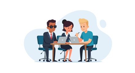 Diverse business team collaborating on laptops, ideal for website banners or presentations.