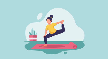 Woman doing yoga at home, perfect for wellness websites and brochures.