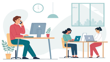 Modern office workers collaborating, ideal for website landing pages or business brochures.