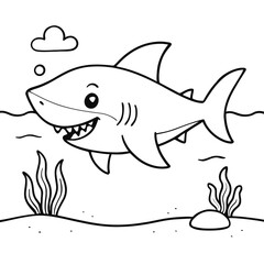Fototapeta premium Friendly Cartoon Shark in Ocean Coloring Page