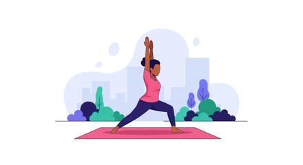 Fototapeta premium Woman practicing yoga outdoors in the city. Perfect for fitness websites, blogs, and health publications.