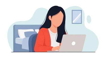 Woman working on laptop in bedroom - perfect for website banners, blog posts, or social media.