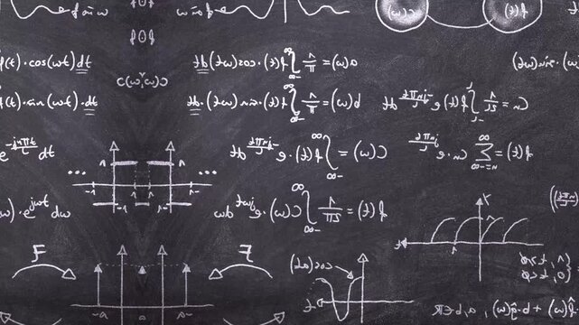 mathematical formulae animation on the black background, Math calculations equations. engineering education concept