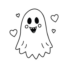 friendly spooky ghost with love symbols