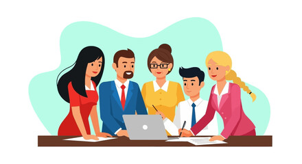 Diverse business team collaborating on a project, ideal for website banners or presentations.