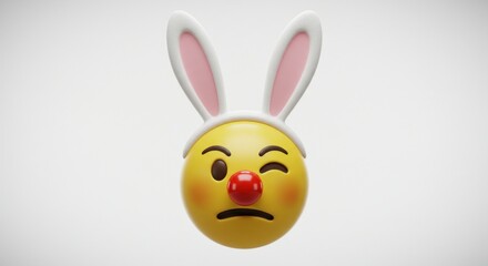 Obraz premium Whimsical emoji with bunny ears and clown nose expressing playful mischievousness