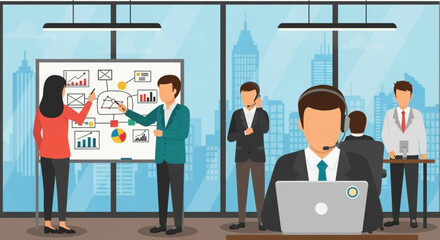 Modern Business Team Collaboration: Perfect for website banners, presentations, and brochures.